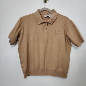 Liz Golf Liz Claiborne Medium Tan Cotton Polo Shirt Golfing Preppy 90s Vintage